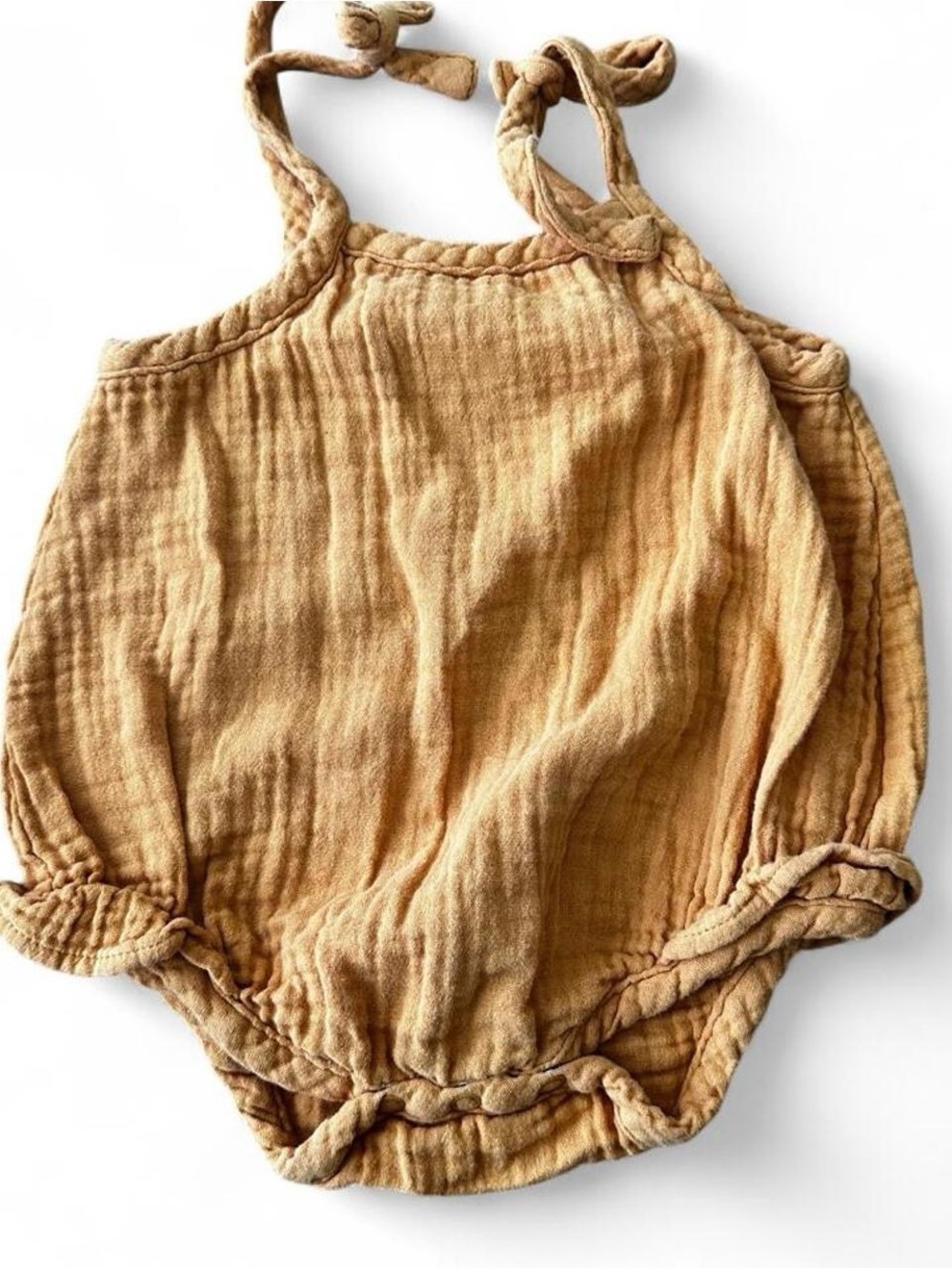 Soft Tan Muslin Baby One-Piece Romper